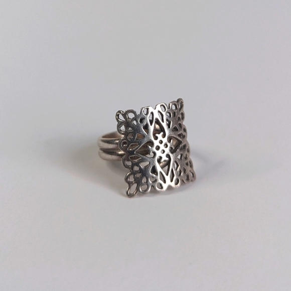 G2 St. Michael's Adjustable Statement Ring Silver Filigree Square Pendant - sz 7 - Picture 4 of 12